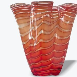 Royal Gallery Handkerchief Vase Hand Blown Art Glass Amber Swirl 
Made in Poland